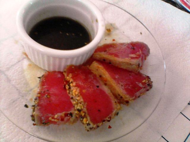 3-seared tuna steak with ginger dipping sauce